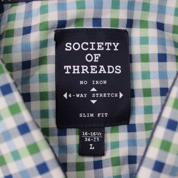 Society of Threads Flip Cuff Shirt Mens Large Green Slim 4 Way Stretch No Iron - Picture 8 of 14